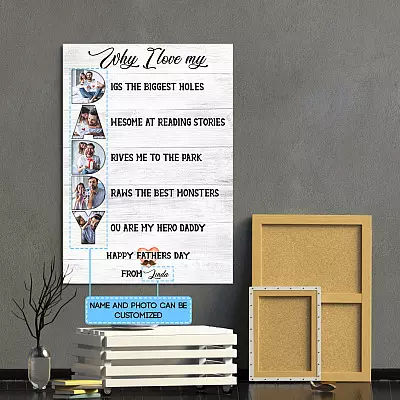 Custom Photo Why I Love My Dad Framed Canvas - Unframed Poster - Custom Gift For Dad