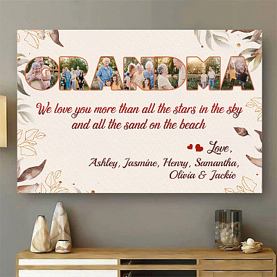 Personalized Photo Grandma We Love You More than All the Star in The Sky and All the Sand on The Beach Canvas Prints