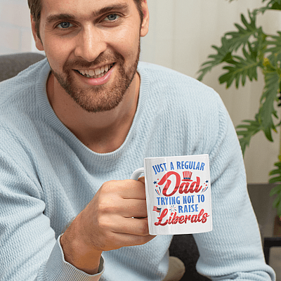 Alternative view of Conservative Dad Just A Regular Dad Trying Not To Raise Liberals Coffee Mug - Beer Stein - Water Bottle