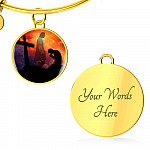 Men Kneeling Before Jesus Cross Christian Circle Pendant Necklace - Bangle