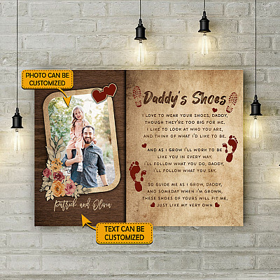 Custom Photo Daddy's Shoes Father and Baby Framed Canvas - Unframed Poster - Home Decor Wall Art
