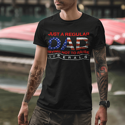 Alternative view of Just A Regular Dad Trying Not To Raise Liberals Republican T-shirt - V-neck