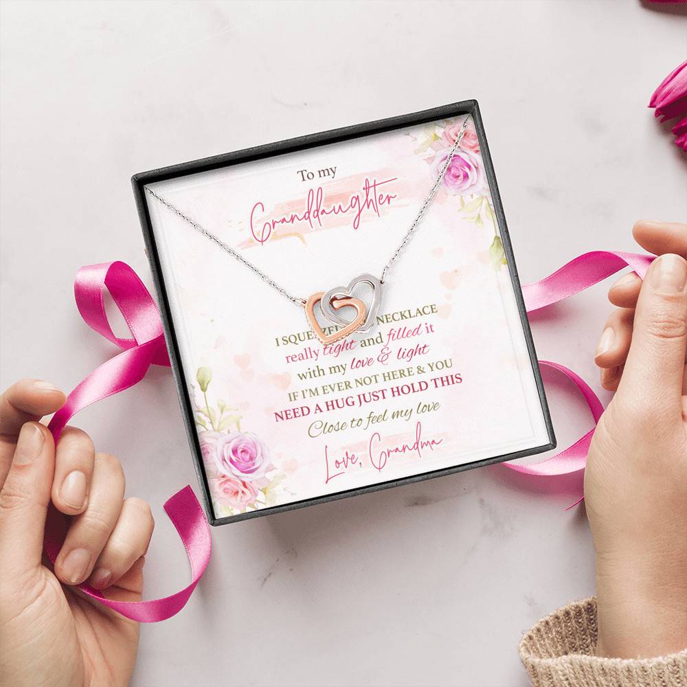 To My Granddaughter I Squeezed This Necklace Really Tight From Grandma Interlocking Hearts Pendant Necklace