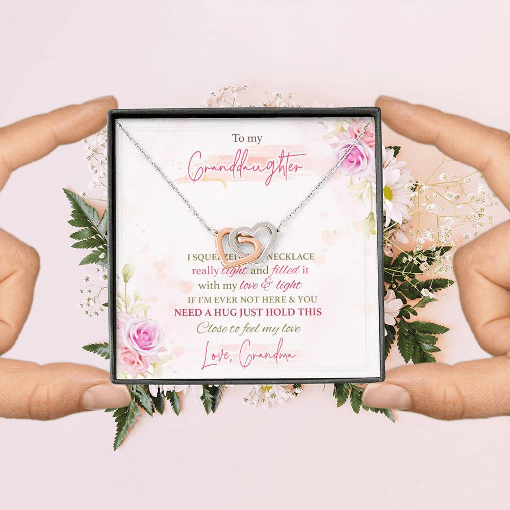 To My Granddaughter I Squeezed This Necklace Really Tight From Grandma Interlocking Hearts Pendant Necklace