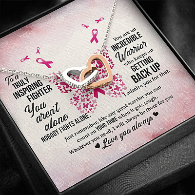 To A Truly Inspiring Fighter Interlocking Hearts Pendant Necklace - Breast Cancer Warrior Gift