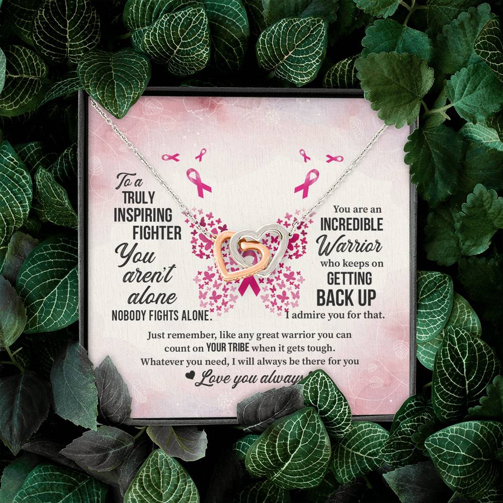 To A Truly Inspiring Fighter Interlocking Hearts Pendant Necklace - Breast Cancer Warrior Gift