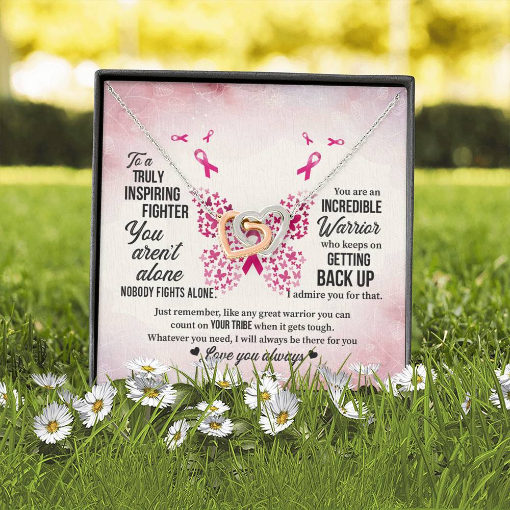 To A Truly Inspiring Fighter Interlocking Hearts Pendant Necklace - Breast Cancer Warrior Gift