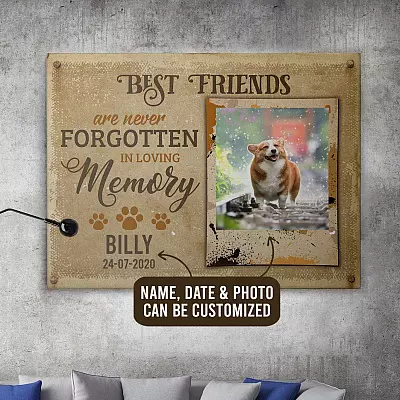 Custom Photo Best Friends Are Never Forgotten In Loving Memory Dog Memorial Framed Canvas Prints - Unframed Poster