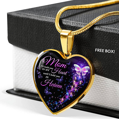 Angel Wings Mom I'll Hold You in My Heart Until I Hold You in Heaven Heart Pendant Necklace - Bangle