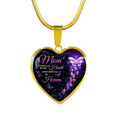 Angel Wings Mom I'll Hold You in My Heart Until I Hold You in Heaven Heart Pendant Necklace - Bangle