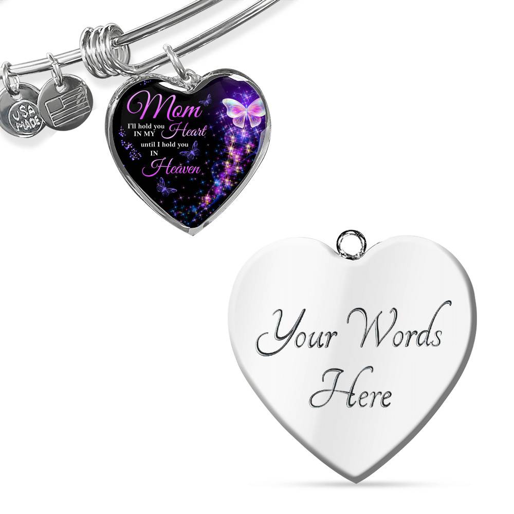 Angel Wings Mom I'll Hold You in My Heart Until I Hold You in Heaven Heart Pendant Necklace - Bangle