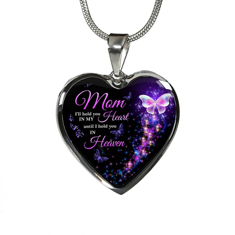 Angel Wings Mom I'll Hold You in My Heart Until I Hold You in Heaven Heart Pendant Necklace - Bangle
