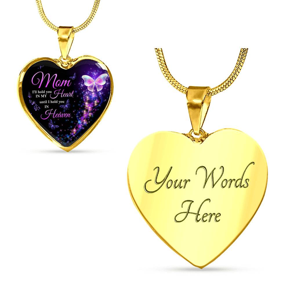 Angel Wings Mom I'll Hold You in My Heart Until I Hold You in Heaven Heart Pendant Necklace - Bangle