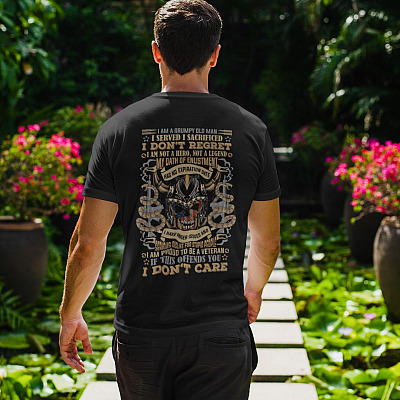 Alternative view of I Am a Grumpy Old Man I Served I Sacrificed Shirt - My Oath Of Enlistment Print On Back Shirt