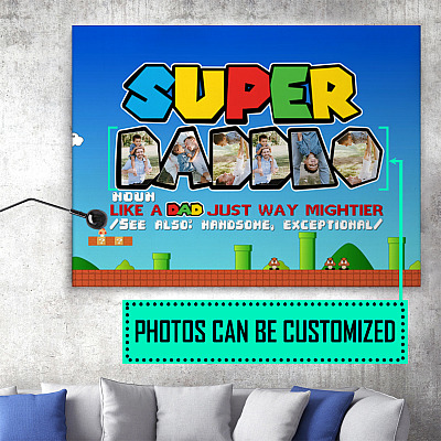 Alternative view of Personalized Photo Super Daddio Funny Daddy Father Nerdy Video Gaming Custom Framed Canvas Unframed Poster