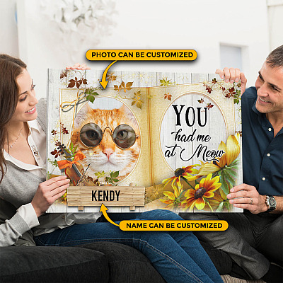 Alternative view of Custom Photo Cat Lover Gift You Had Me at Meow Framed Canvas - Unframed Poster - Home Decor Wall Art