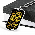 Happy Father's Day Amazing Step-Dad Thanks for Putting up With My Mom Dog Tag Pendant Necklace - Gifts for Dad