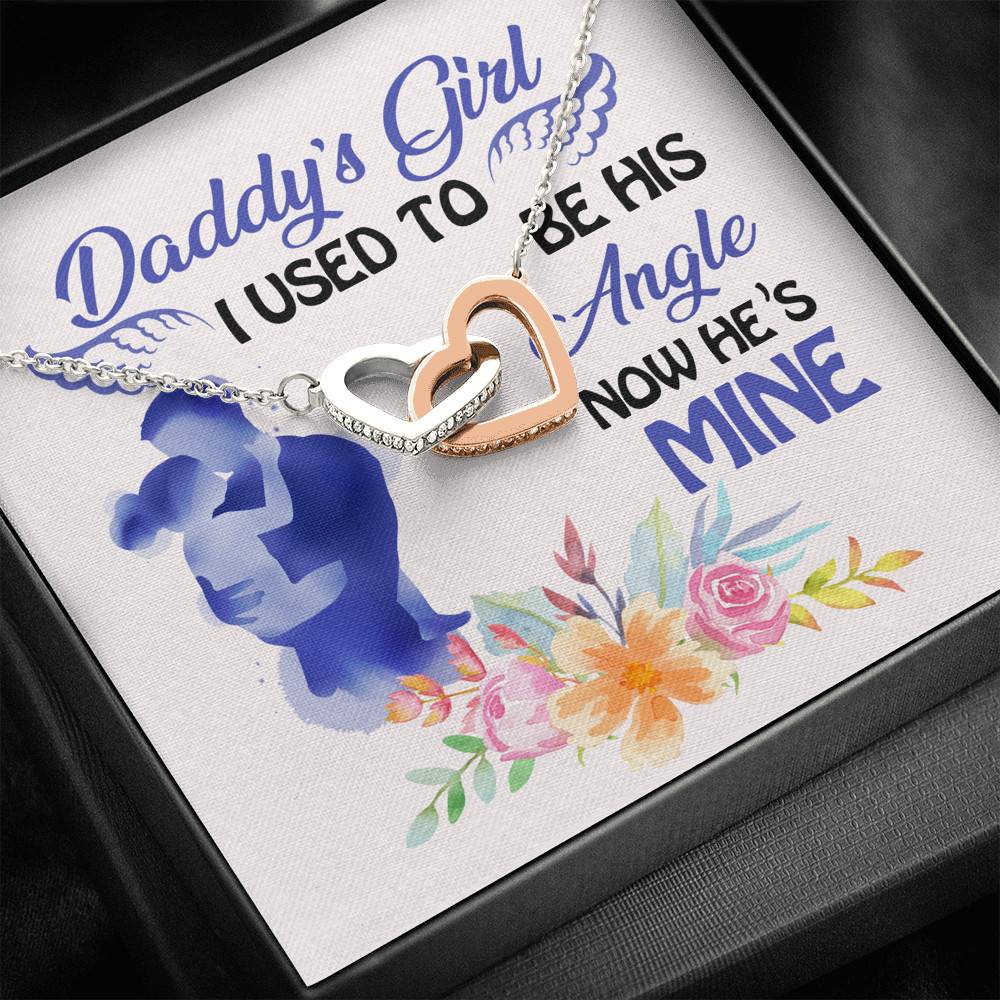 Father and Daughter Daddy's Girl I Used to Be His Angel Now He's Mine Memorial Interlocking Hearts Pendant Necklace