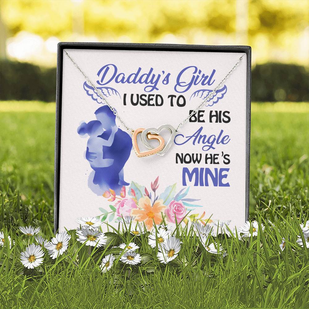 Father and Daughter Daddy's Girl I Used to Be His Angel Now He's Mine Memorial Interlocking Hearts Pendant Necklace