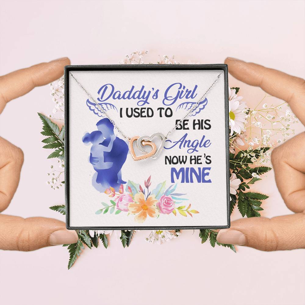 Father and Daughter Daddy's Girl I Used to Be His Angel Now He's Mine Memorial Interlocking Hearts Pendant Necklace