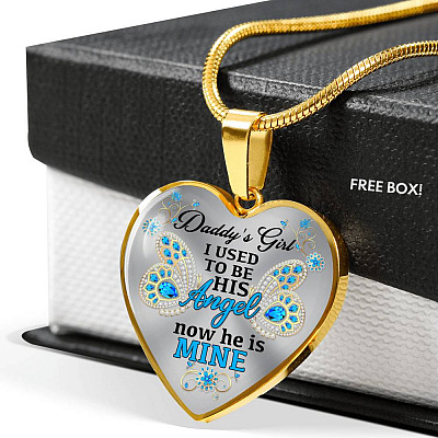Blue Butterfly Daddy's Girl I Used to Be His Angel Now He's Mine Memorial Heart Pendant Necklace - Bangle