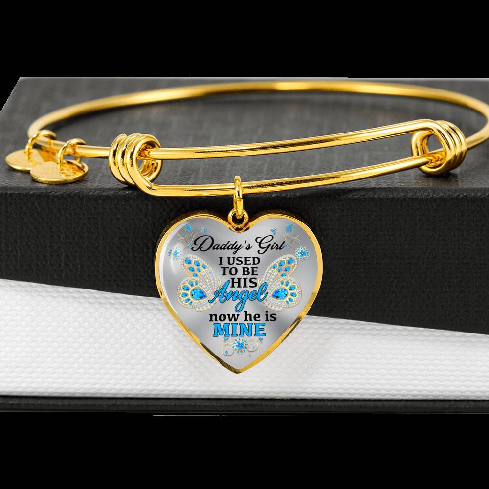 Blue Butterfly Daddy's Girl I Used to Be His Angel Now He's Mine Memorial Heart Pendant Necklace - Bangle