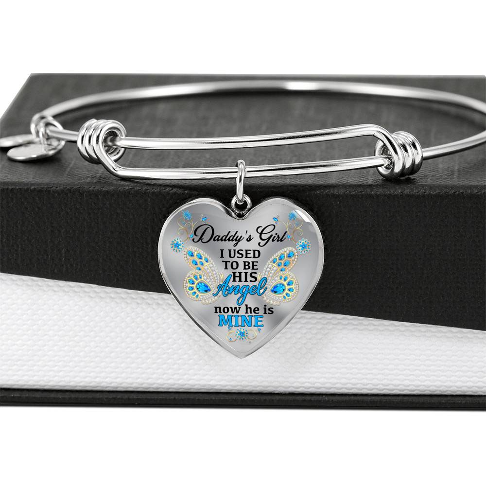 Blue Butterfly Daddy's Girl I Used to Be His Angel Now He's Mine Memorial Heart Pendant Necklace - Bangle