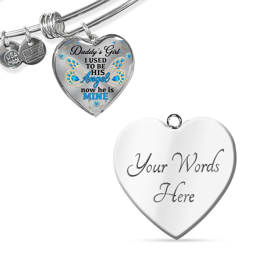 Blue Butterfly Daddy's Girl I Used to Be His Angel Now He's Mine Memorial Heart Pendant Necklace - Bangle