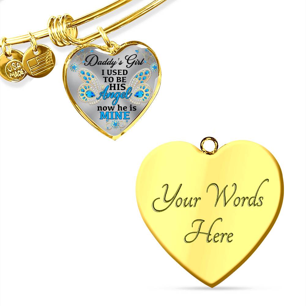 Blue Butterfly Daddy's Girl I Used to Be His Angel Now He's Mine Memorial Heart Pendant Necklace - Bangle