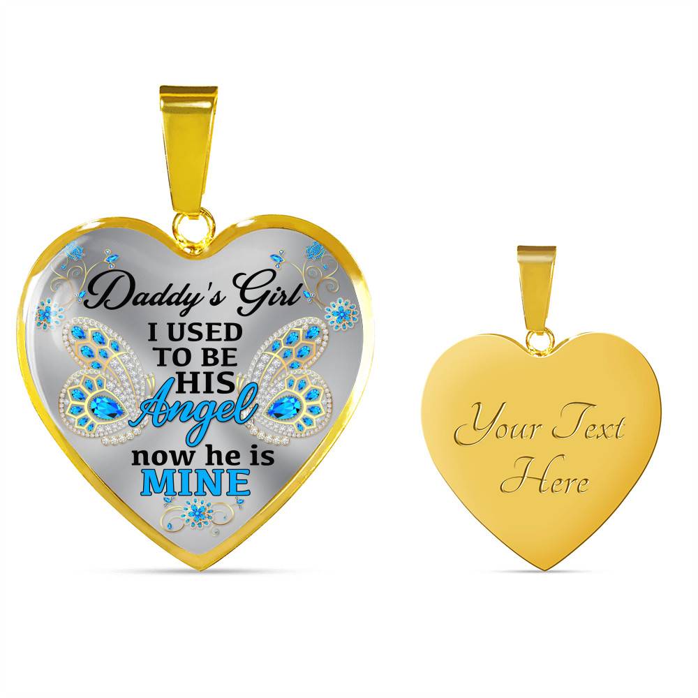 Blue Butterfly Daddy's Girl I Used to Be His Angel Now He's Mine Memorial Heart Pendant Necklace - Bangle
