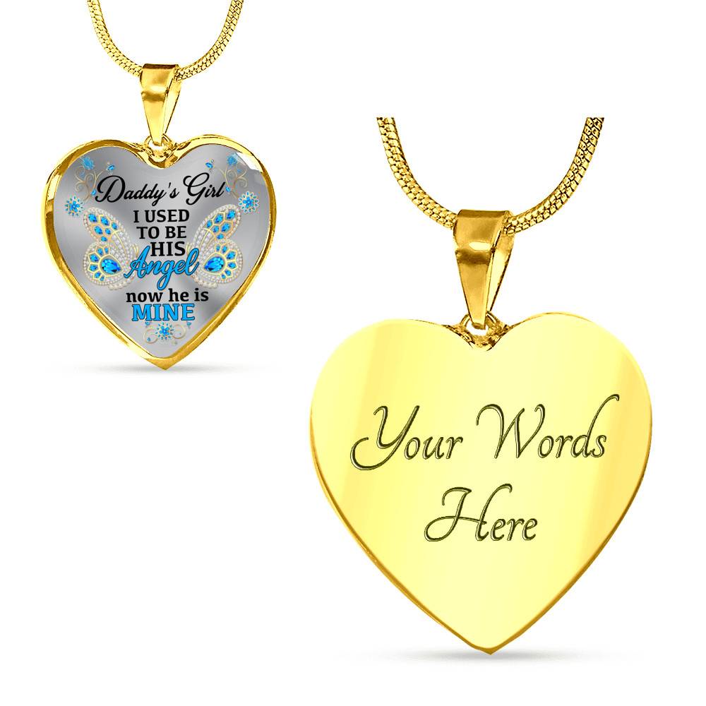 Blue Butterfly Daddy's Girl I Used to Be His Angel Now He's Mine Memorial Heart Pendant Necklace - Bangle