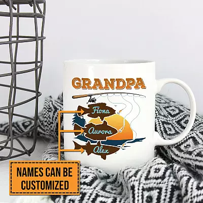 Personalized Grandpa Fishing Ceramic Coffee Mug - Beer Stein - Water Bottle - Color Changing Mug
