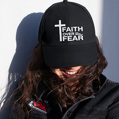 Alternative view of Faith Over Fear Cross Religious Christian Twill Cap - High-Profile Snapback Hat - Trucker Hat