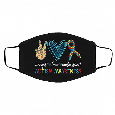 Peace Love Accept Understand Mask Cover, Black, Cloth Face Cover – Medium/Large
