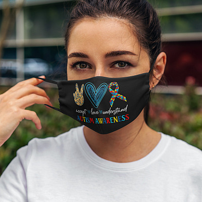 Alternative view of Peace Love Accept Understand Autism Awareness Washable Reusable Custom Cloth Face Mask Cover