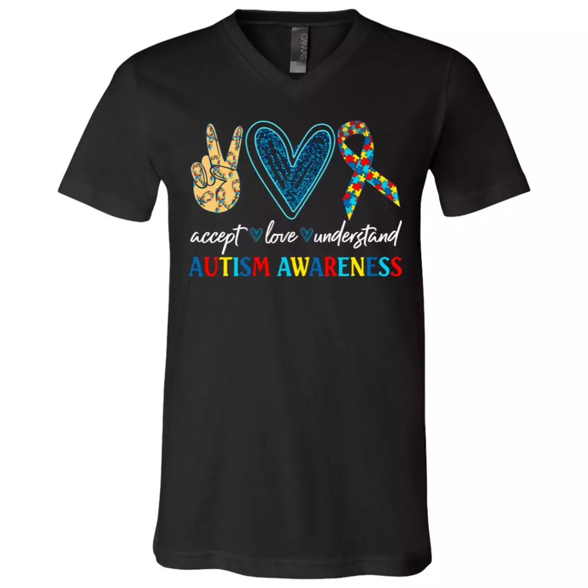 autism t, Black, V-Neck T-Shirt