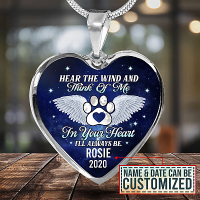 Alternative view of Personalized Hear the Wind and Think of Me Pet Dog Cat Heart Pendant Necklace