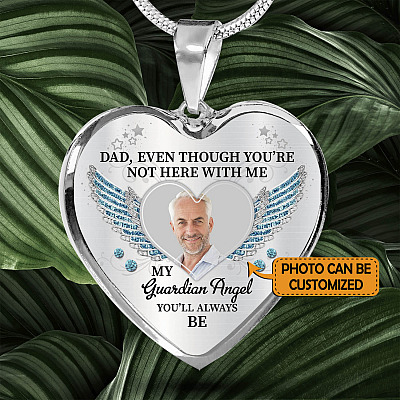 Alternative view of Personalized Photo Dad Even Though You're Not Here With Me My Guardian Angel Heart Pendant Necklace