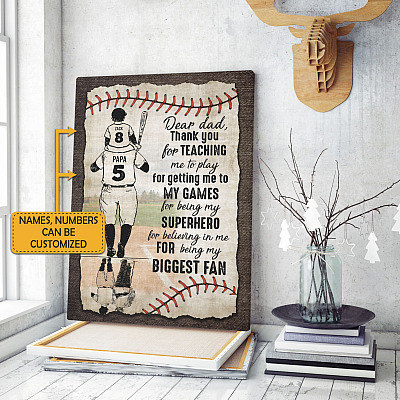 Alternative view of Personalized Baseball Dear Dad Thank You For Teaching Me To Play Framed Canvas - Unframed Poster