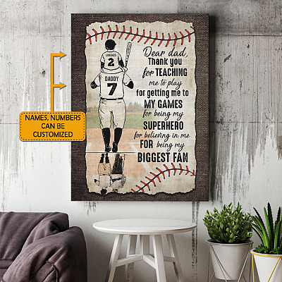 Personalized Baseball Dear Dad Thank You For Teaching Me To Play Framed Canvas - Unframed Poster