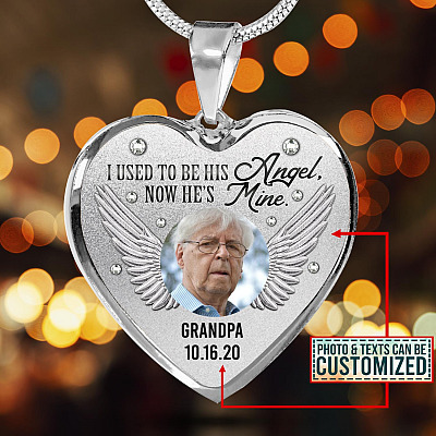 Alternative view of Personalized Custom Photo I Used To Be His Angel Now He's Mine Dad Memorial Heart Necklace - Bangle