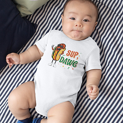 Alternative view of Funny Sup-Dawg Hot Dog Baby Onesie - Baby Infant Bodysuit