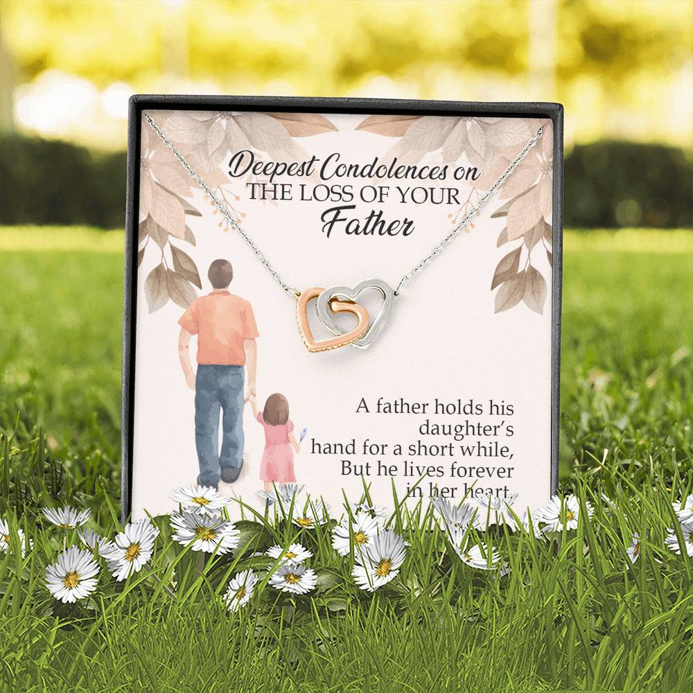 Dad Memorial a Father Holds His Daughter's Hand for a Short While Interlocking Heart Pendant Necklace