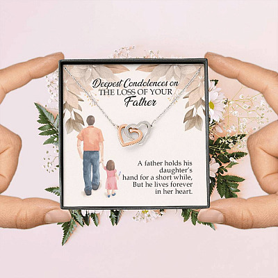 Dad Memorial a Father Holds His Daughter's Hand for a Short While Interlocking Heart Pendant Necklace