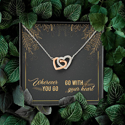 Graduation Gift for Daughter Wherever You Go Go with Your Heart Interlocking Heart Pendant Necklace