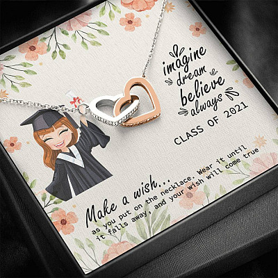 Graduation Gift Class of 2021 Make a Wish and Put on Your Necklace Interlocking Heart Pendant Necklace