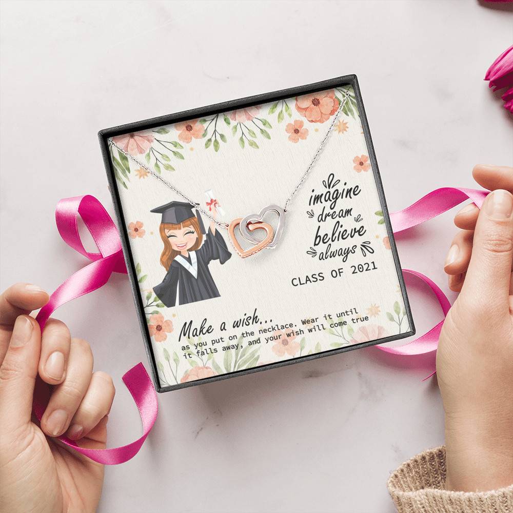 Graduation Gift Class of 2021 Make a Wish and Put on Your Necklace Interlocking Heart Pendant Necklace