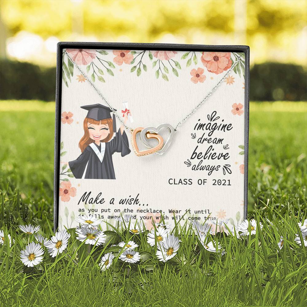 Graduation Gift Class of 2021 Make a Wish and Put on Your Necklace Interlocking Heart Pendant Necklace