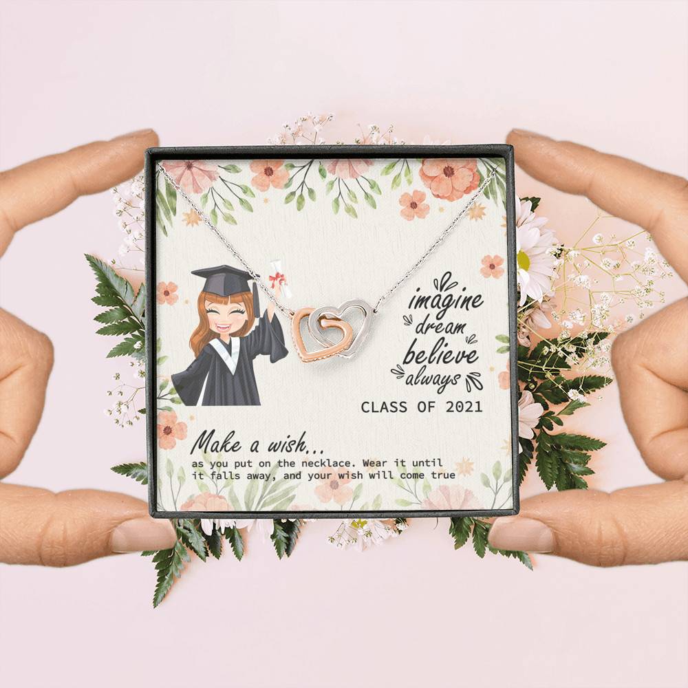 Graduation Gift Class of 2021 Make a Wish and Put on Your Necklace Interlocking Heart Pendant Necklace