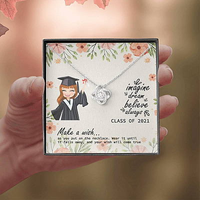 Graduation Gift Class of 2021 Make a Wish and Put on Your Necklace Love Knot Pendant Necklace